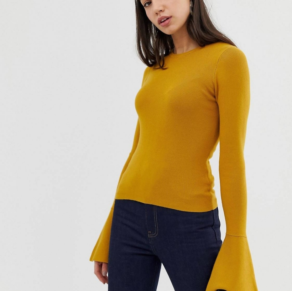 Bell sleeve yellow mustard top. ASOS size 4 tall